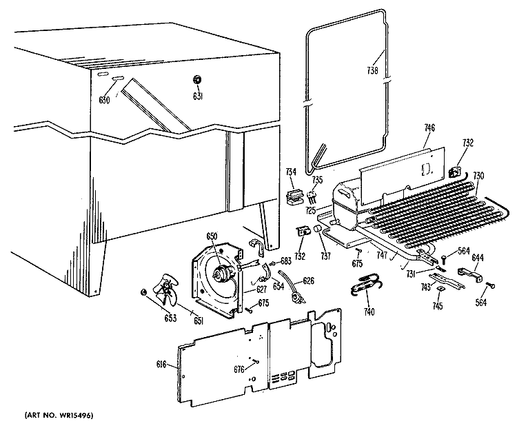 Section Diagram and Parts List for TFF22ZCB  General Electric Refrigerator