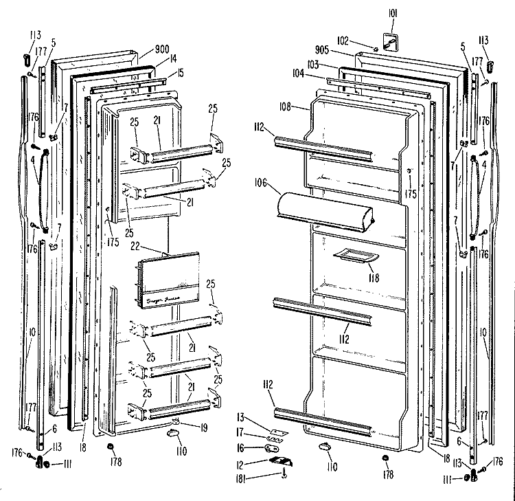 Section Diagram and Parts List for TFF20PCC  General Electric Refrigerator
