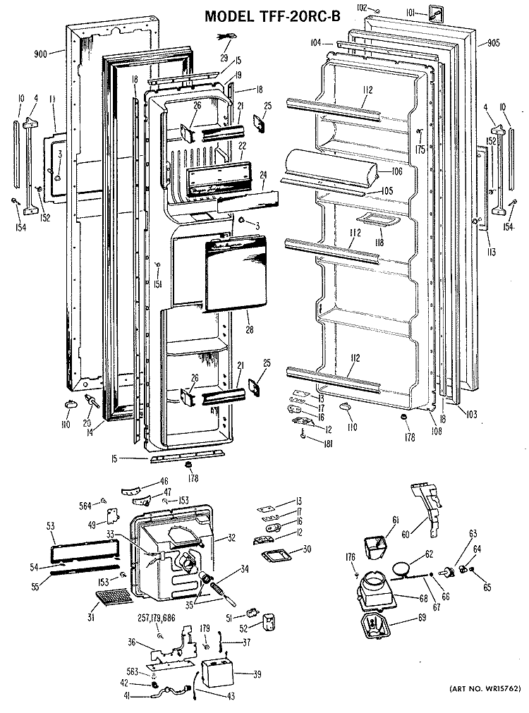 Section Diagram and Parts List for TFF20RCB  General Electric Refrigerator