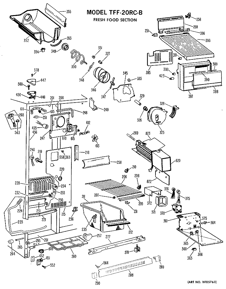 FRESH FOOD SECTION Diagram and Parts List for TFF20RCB  General Electric Refrigerator