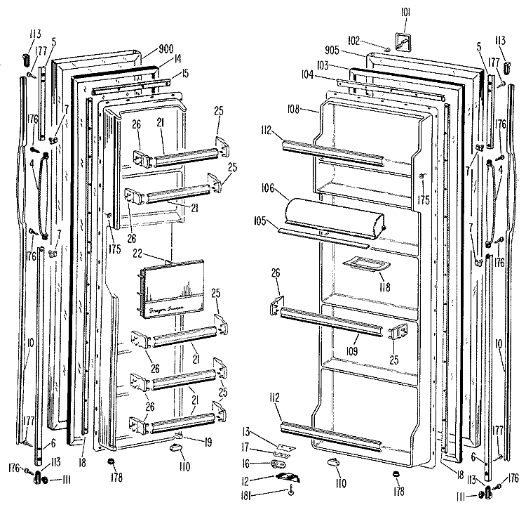 Section Diagram and Parts List for TFF24ZCB  General Electric Refrigerator