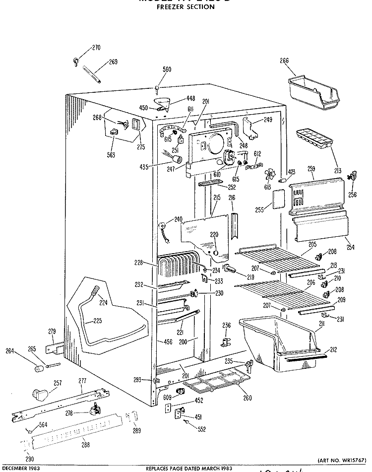 FREEZER SECTION Diagram and Parts List for TFF24ZCB  General Electric Refrigerator