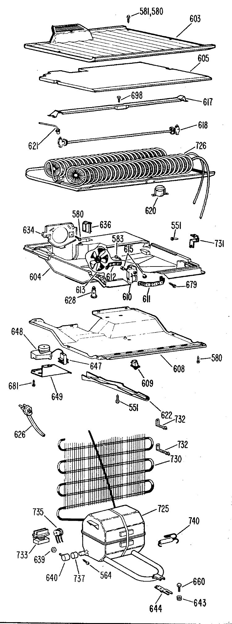 Section Diagram and Parts List for TBF15ZCB  General Electric Refrigerator