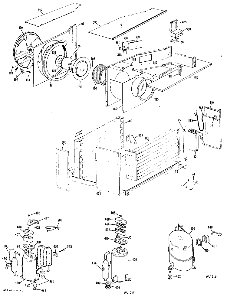 Section Diagram and Parts List for AD918WSG1  General Electric Air Conditioner