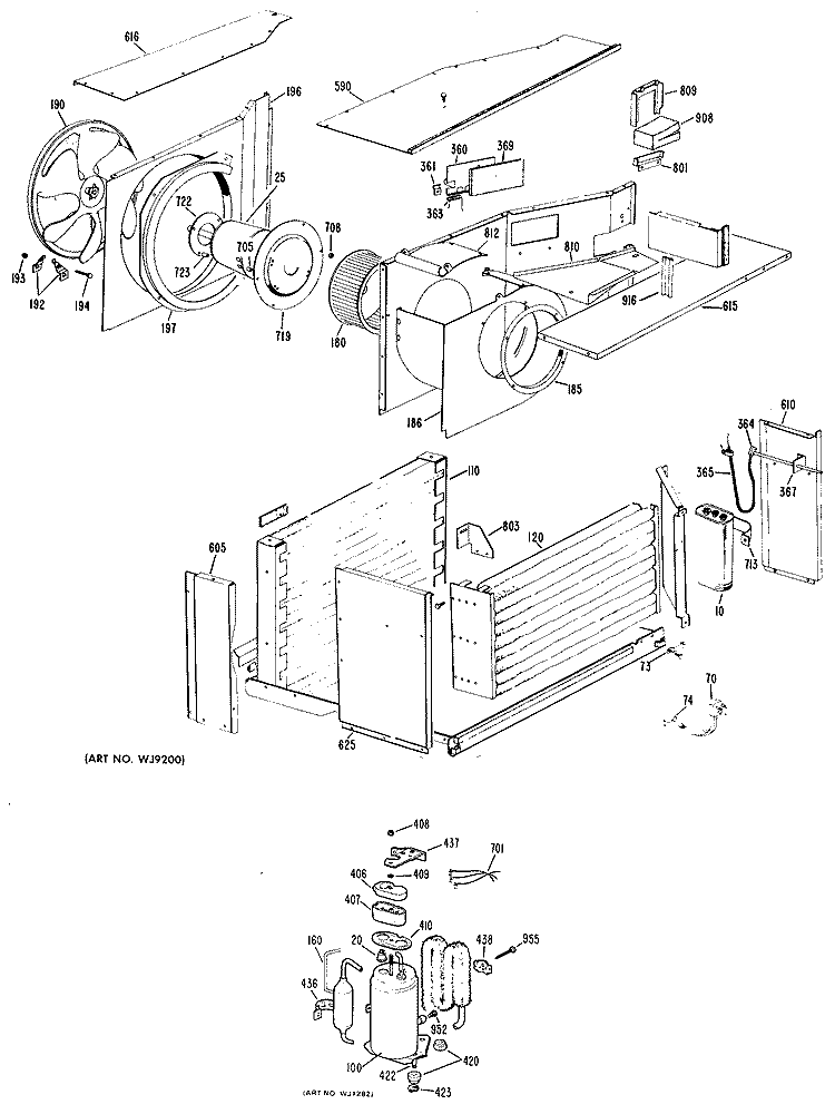 Section Diagram and Parts List for AD913ASW1  General Electric Air Conditioner