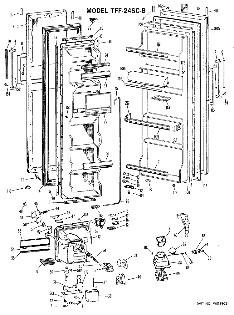 Section Diagram and Parts List for TFF24SCB  General Electric Refrigerator