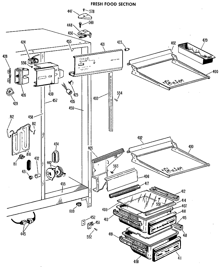FRESH FOOD SECTION Diagram and Parts List for TFF24SCB  General Electric Refrigerator