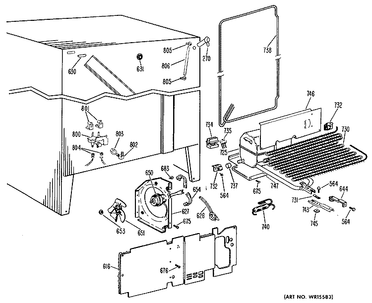 Section Diagram and Parts List for TFF24SCB  General Electric Refrigerator