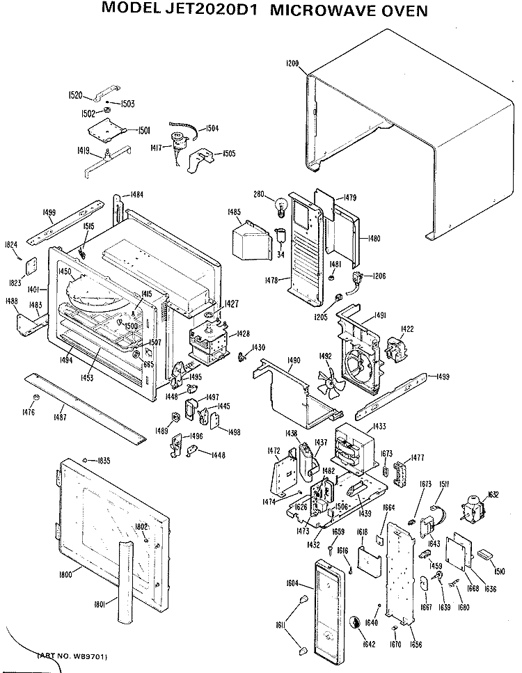 MICROWAVE OVEN Diagram and Parts List for JET2020D1  General Electric Microwave