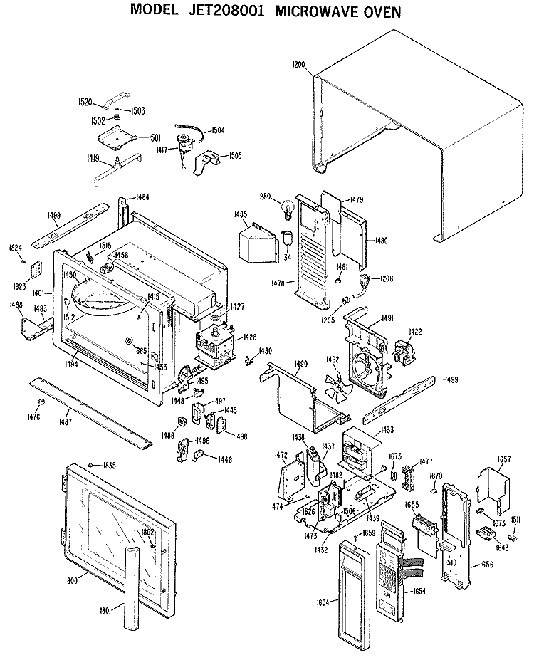 MICROWAVE OVEN Diagram and Parts List for JET208001  General Electric Microwave