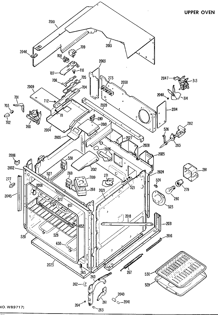 UPPER OVEN Diagram and Parts List for JKP27*D1  General Electric Wall Oven