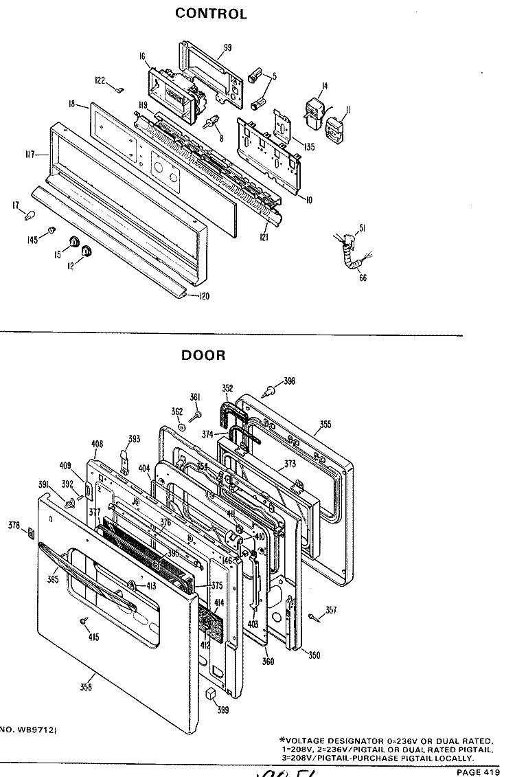 CONTROL Diagram and Parts List for JKP07*D1  General Electric Wall Oven