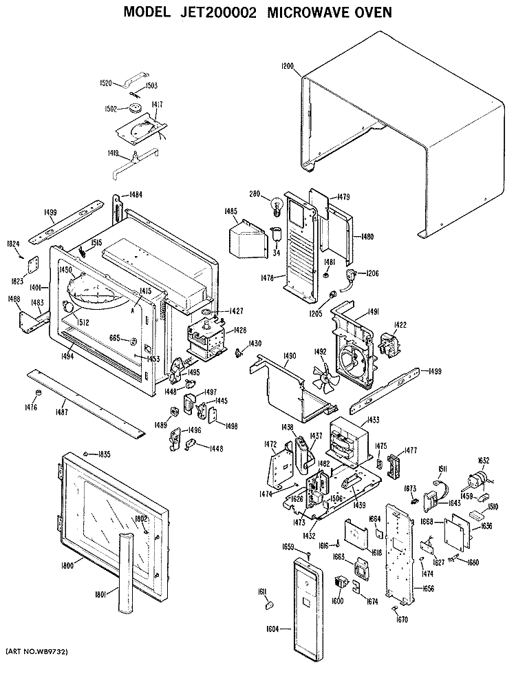 MICROWAVE OVEN Diagram and Parts List for JET200002  General Electric Microwave
