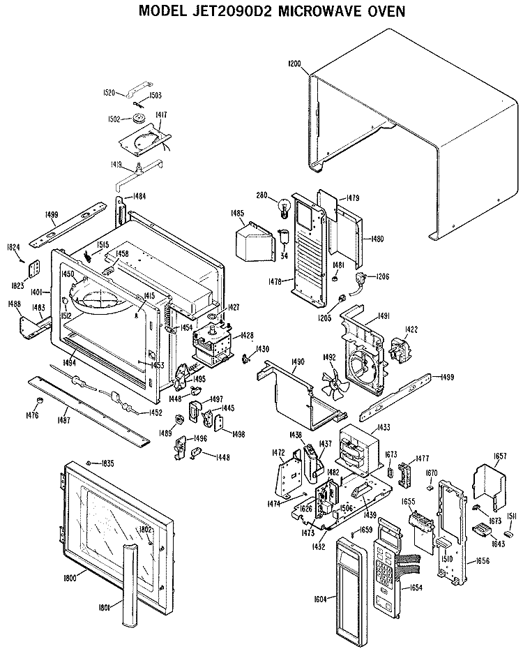 MICROWAVE OVEN Diagram and Parts List for JET2090D2  General Electric Microwave