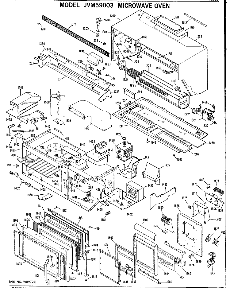 MICROWAVE OVEN Diagram and Parts List for JVM59003  General Electric Microwave