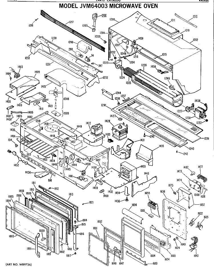 MICROWAVE OVEN Diagram and Parts List for JVM64003  General Electric Microwave