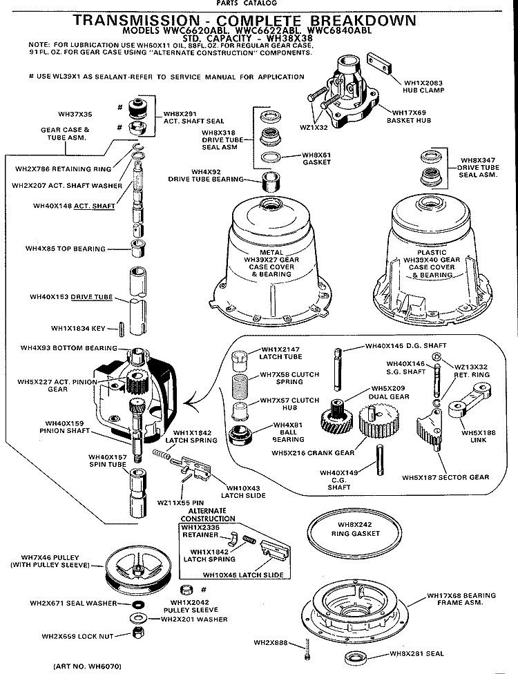 TRANSMISSION - COMPLETE BREAKDOWN Diagram and Parts List for WWC6620ABL  General Electric Washer