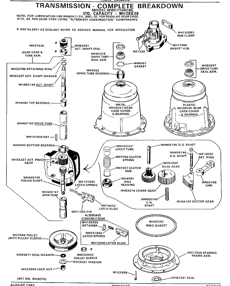 STD. CAPACITY - WH38X38 Diagram and Parts List for WWC7190CBL  General Electric Washer