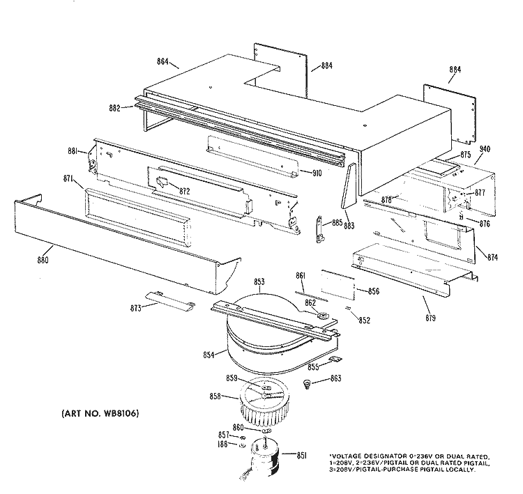 Section Diagram and Parts List for JHP56G*D2  General Electric Range