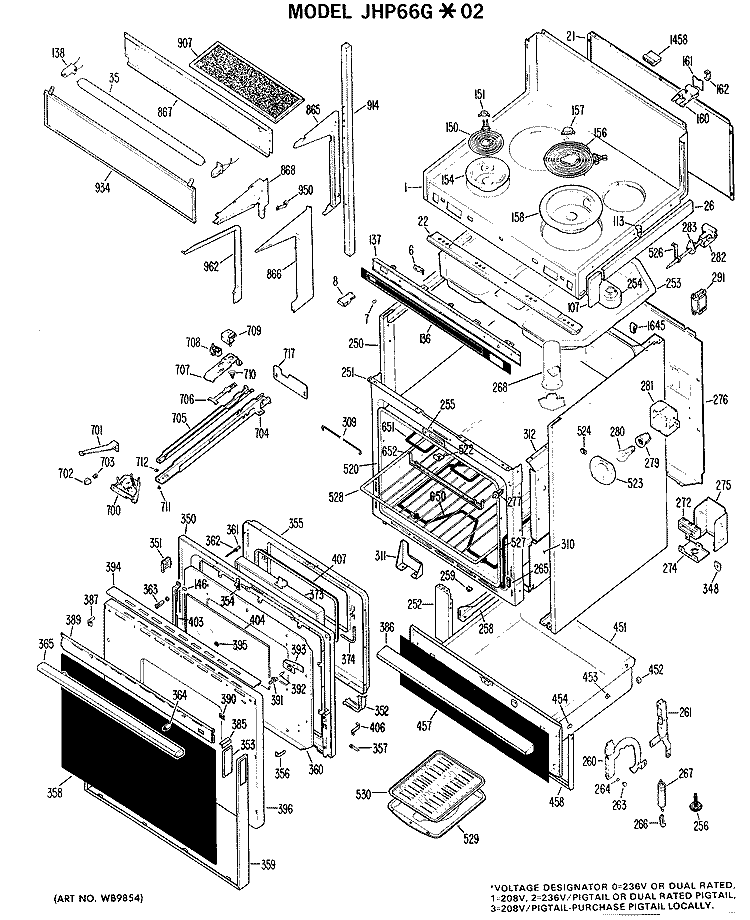 Section Diagram and Parts List for JHP66G*02  General Electric Microwave Oven Combo