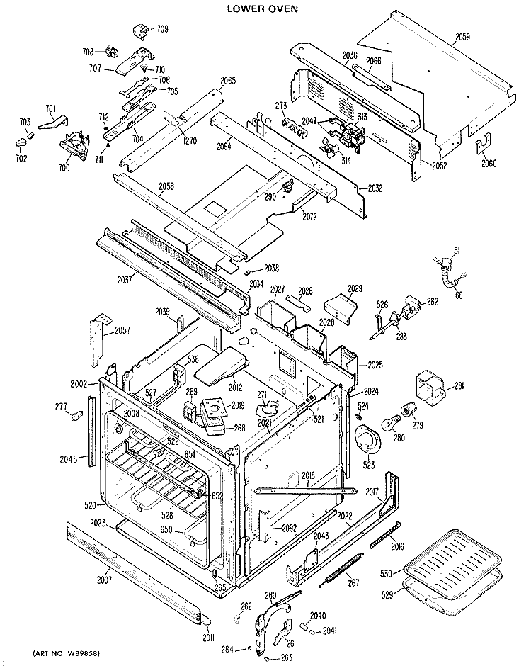 LOWER OVEN Diagram and Parts List for JKP60G*02  General Electric Microwave Oven Combo