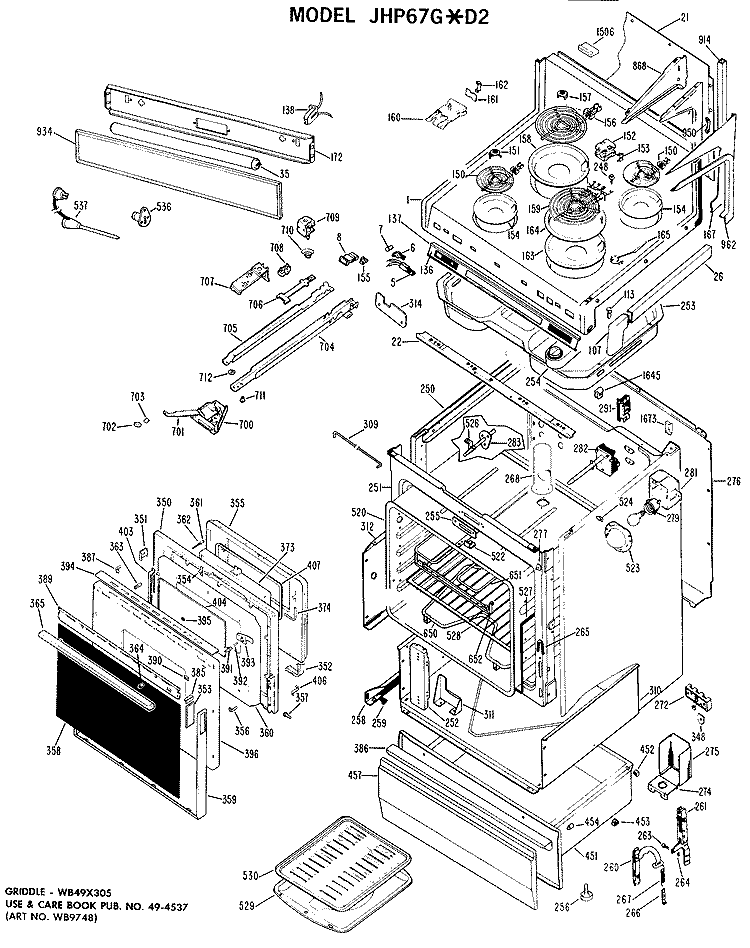 Section Diagram and Parts List for JHP67G*D2  General Electric Range