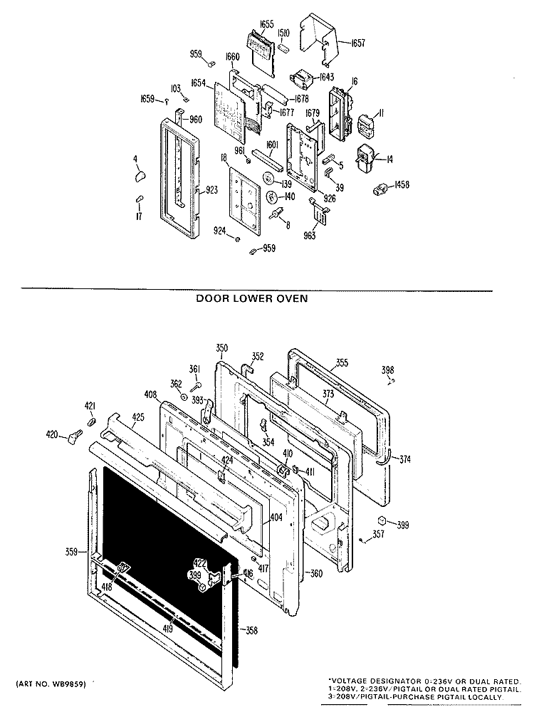DOOR LOWER OVEN Diagram and Parts List for JKP66G*02  General Electric Microwave Oven Combo