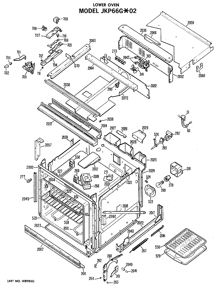 LOWER OVEN Diagram and Parts List for JKP66G*02  General Electric Microwave Oven Combo