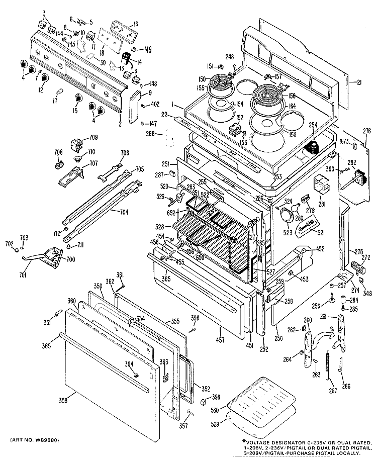 Section Diagram and Parts List for JBP22*F1  General Electric Range