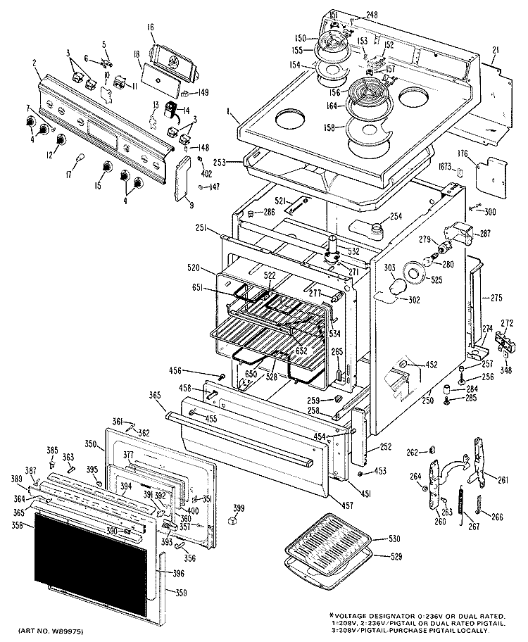 Section Diagram and Parts List for JBS16G*F2  General Electric Range