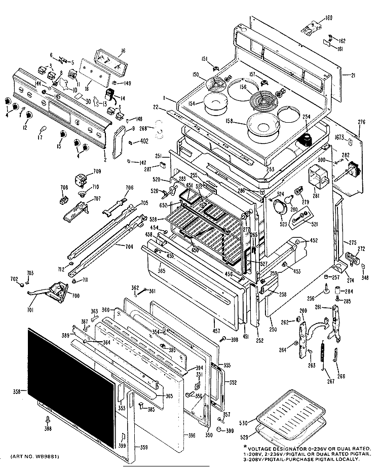 Section Diagram and Parts List for JBP24G*F1  General Electric Range