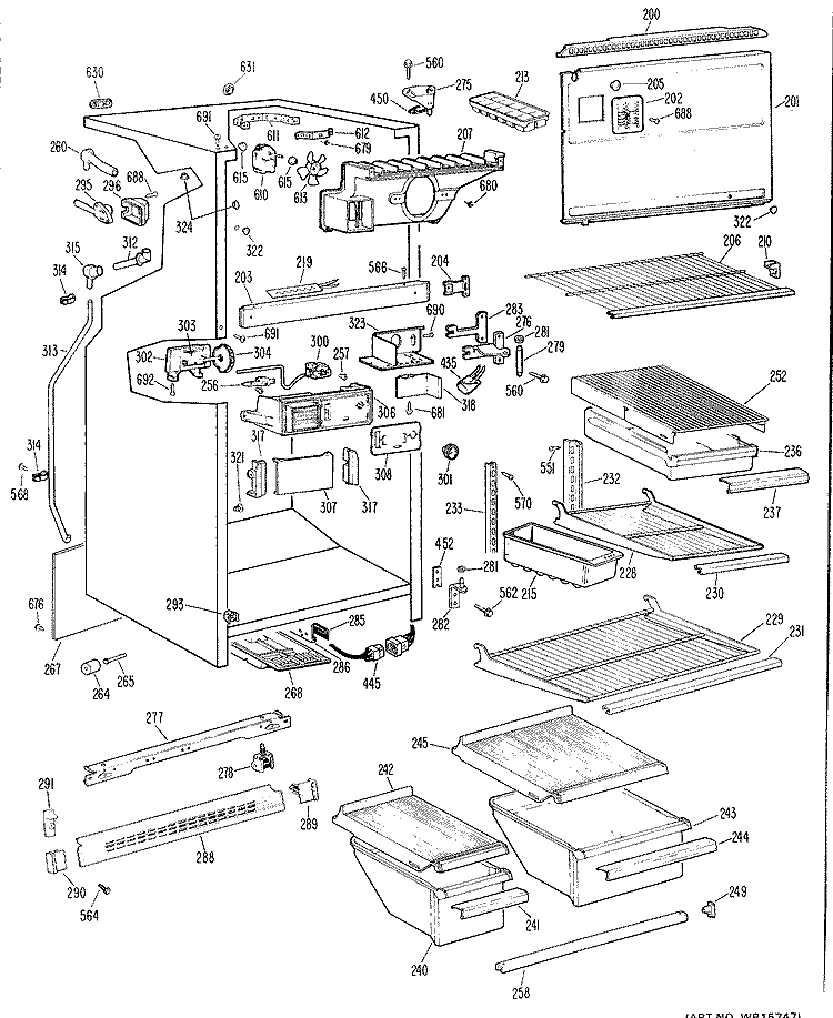 Section Diagram and Parts List for TBF19PCC  General Electric Refrigerator
