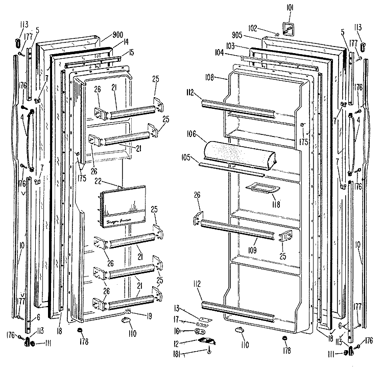Section Diagram and Parts List for TFF22ZCM  General Electric Refrigerator