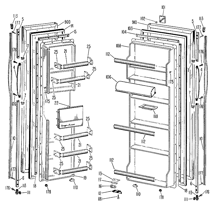 Section Diagram and Parts List for TFX20PFB  General Electric Refrigerator