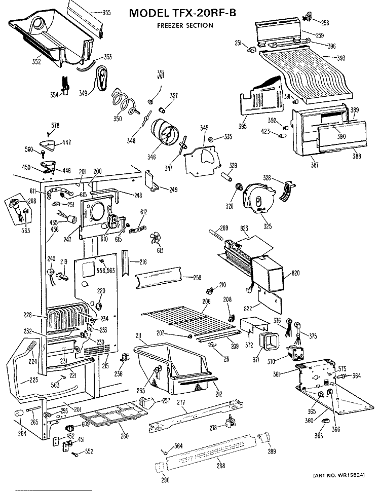 FREEZER SECTION Diagram and Parts List for TFX20RFB  General Electric Refrigerator