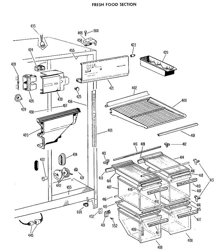 FRESH FOOD SECTION Diagram and Parts List for TFX22DFB  General Electric Refrigerator