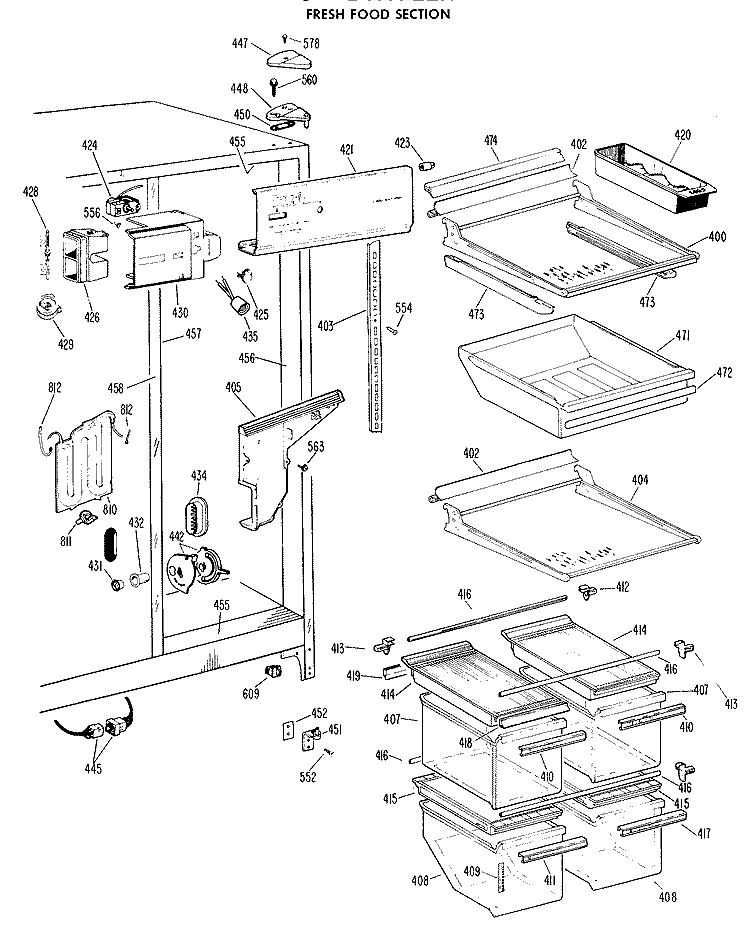 FRESH FOOD SECTION Diagram and Parts List for TFX22RFB  General Electric Refrigerator