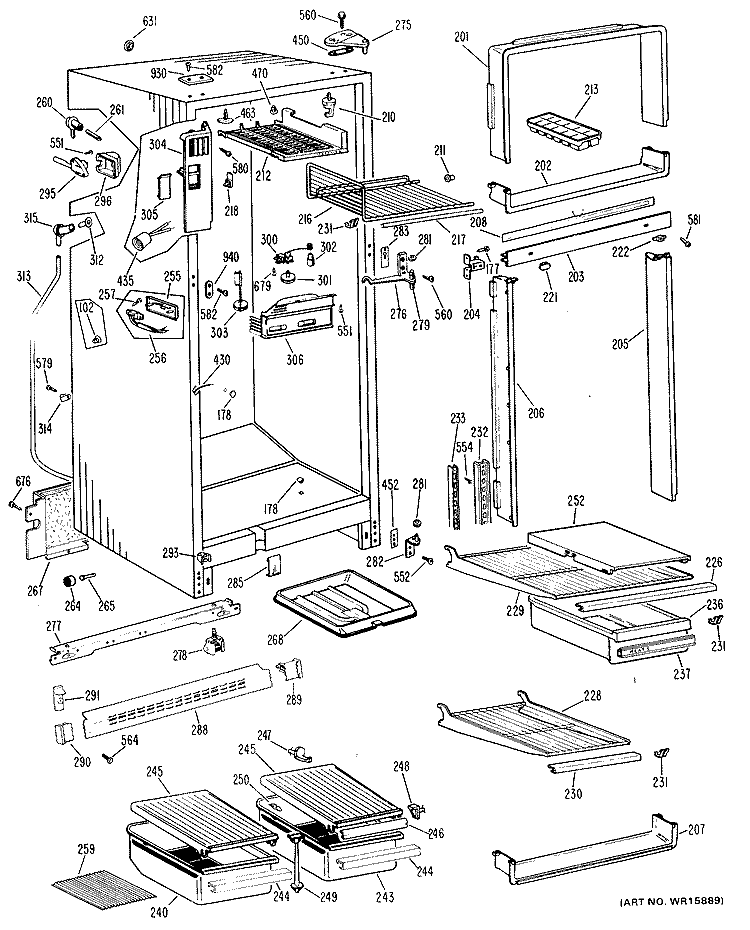 Section Diagram and Parts List for TBF15DFB  General Electric Refrigerator
