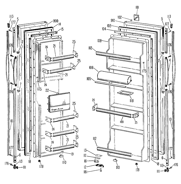 Section Diagram and Parts List for TFX22ZFB  General Electric Refrigerator