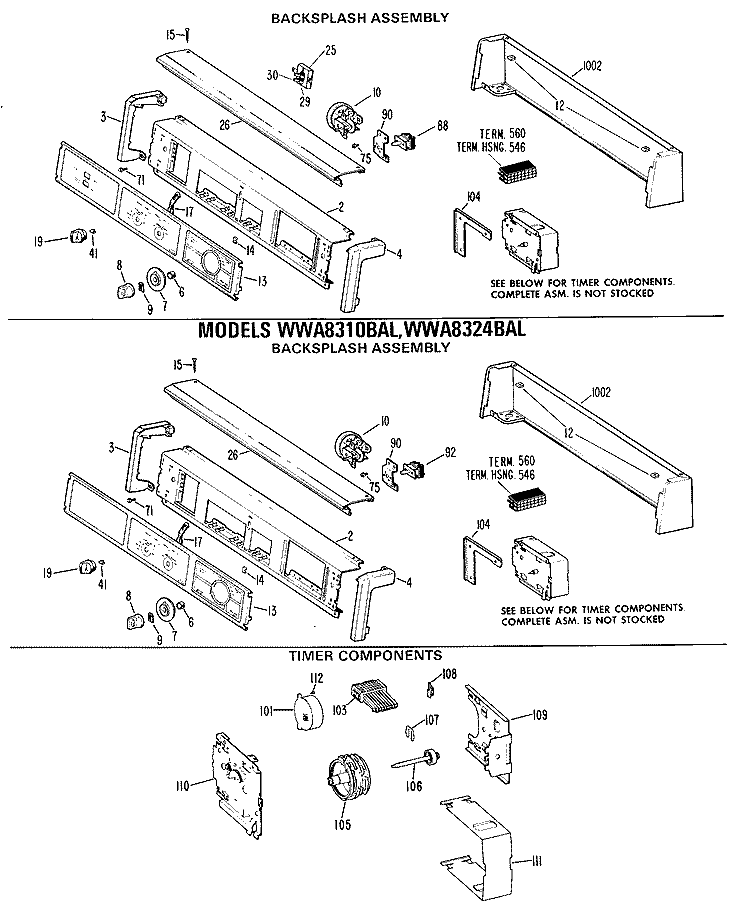 BACKSPLASH ASSEMBLY Diagram and Parts List for WWA8324BAL  General Electric Washer