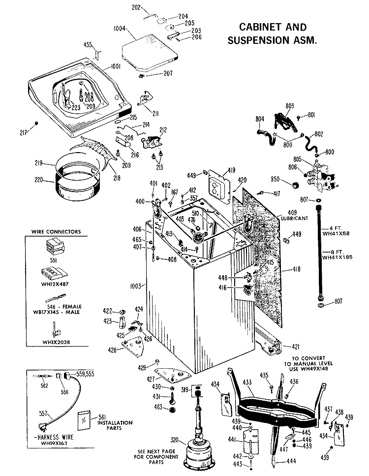 CABINET AND SUSPENSION ASM. Diagram and Parts List for WWA8324BAL  General Electric Washer