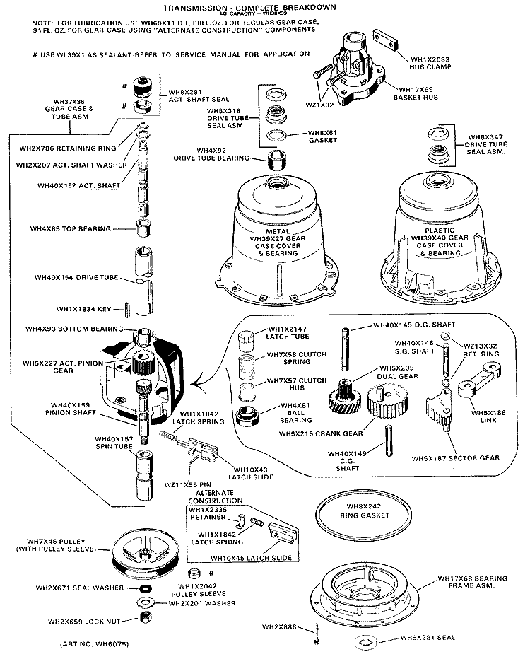 TRANSMISSION - COMPLETE BREAKDOWN Diagram and Parts List for WWA8324BAL  General Electric Washer
