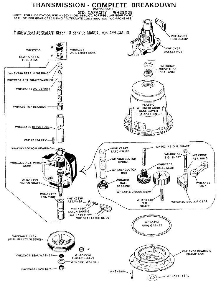 TRANSMISSION - COMPLETE BREAKDOWN Diagram and Parts List for WWC6630ABL  General Electric Washer