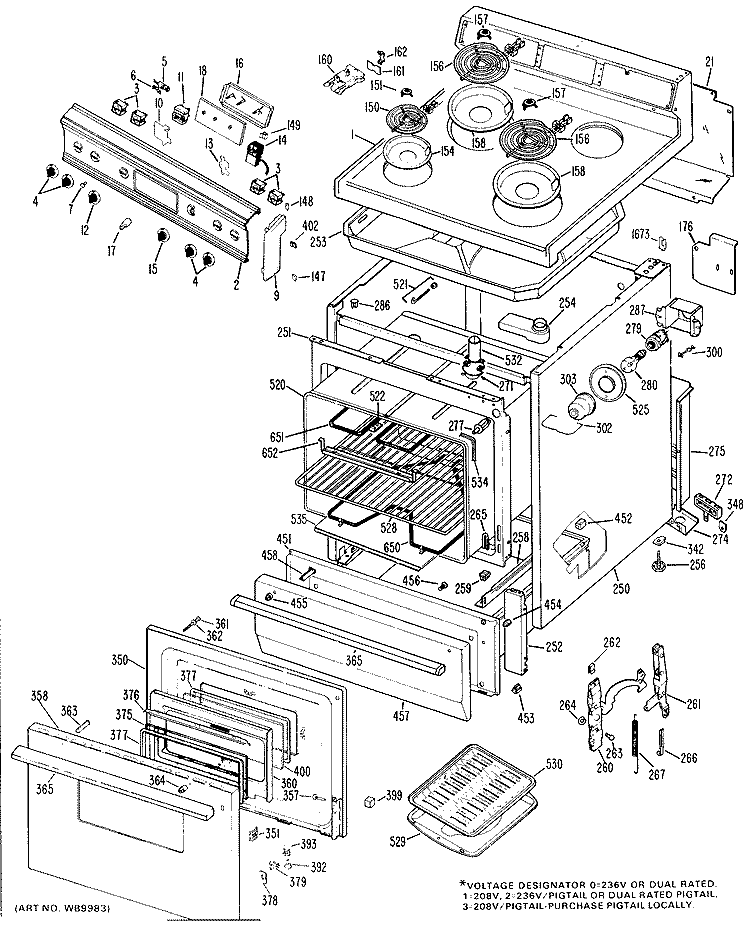 RANGE Diagram and Parts List for JBC26*F2  General Electric Range