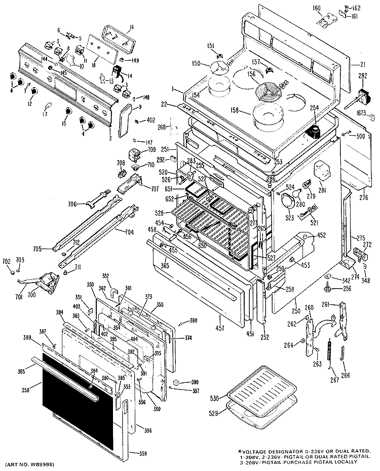 Section Diagram and Parts List for JBP26G*F1  General Electric Range