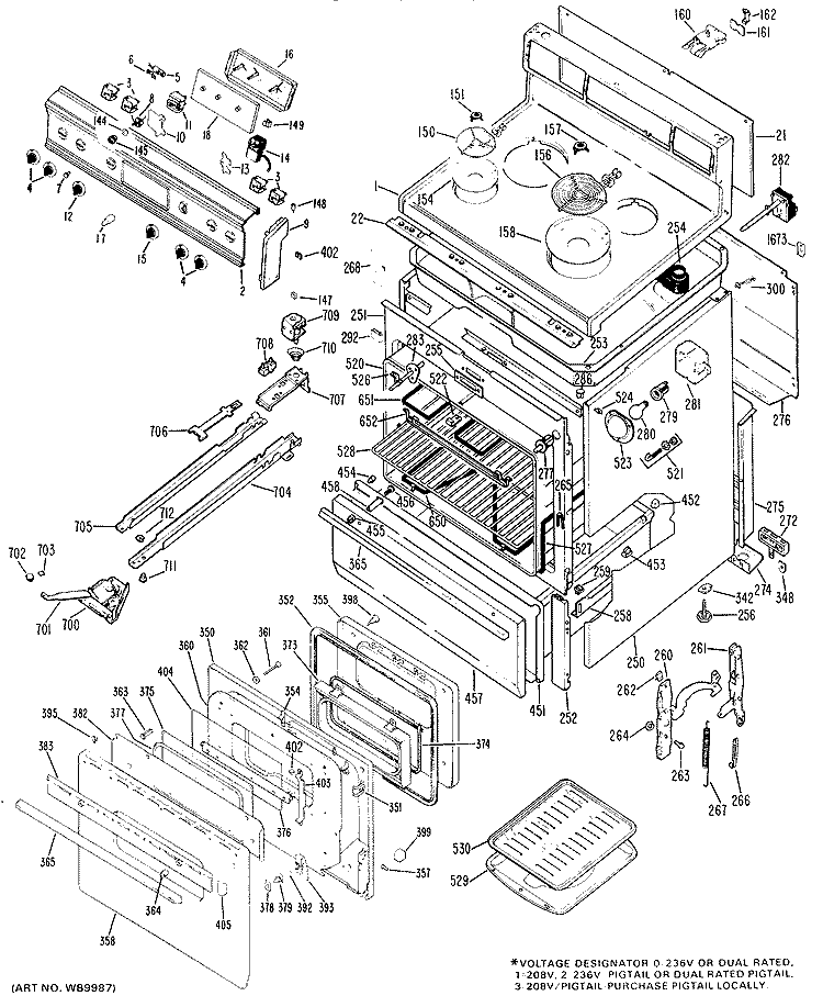Section Diagram and Parts List for JBP26*F2  General Electric Range