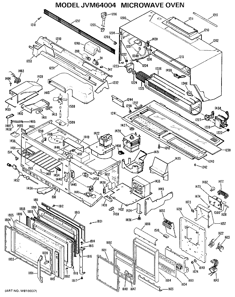 MICROWAVE OVEN Diagram and Parts List for JVM64004  General Electric Microwave
