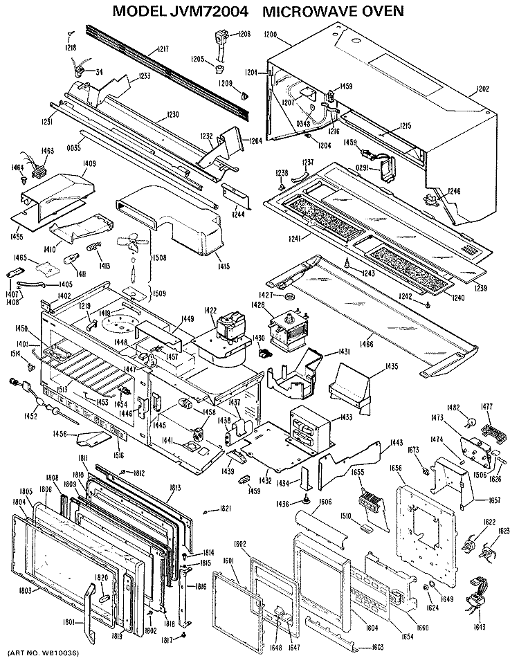 MICROWAVE OVEN Diagram and Parts List for JVM72004  General Electric Microwave