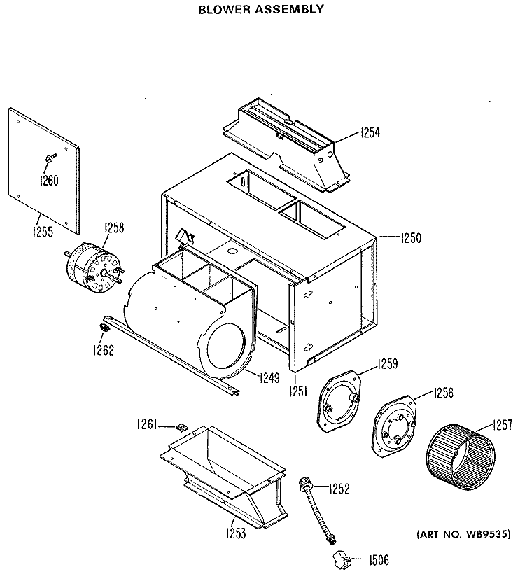 BLOWER ASSEMBLY Diagram and Parts List for JVM72004  General Electric Microwave