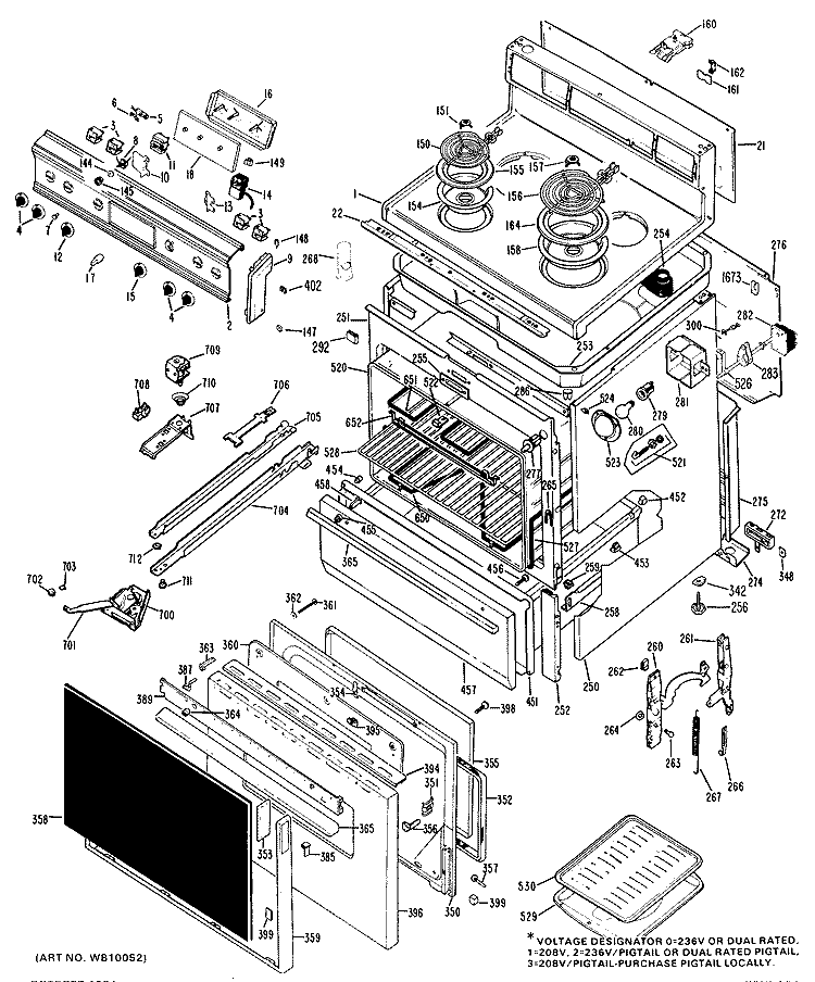 Section Diagram and Parts List for JBP24G*F3  General Electric Range